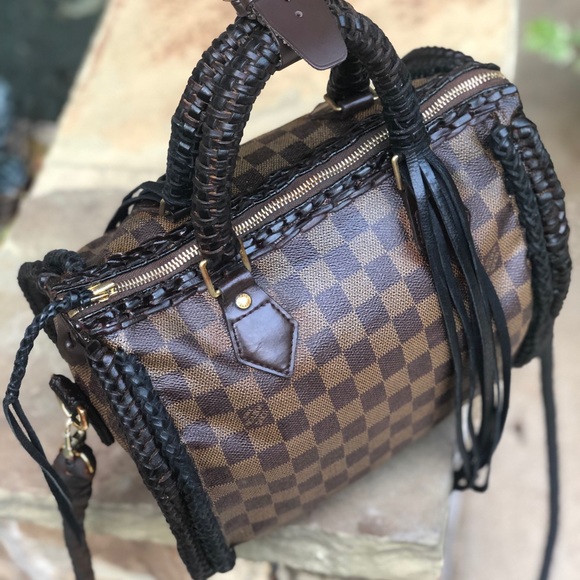 Auth LV Damier Ebene Speedy 30 Custom Bandolier - Picture 3 of 8